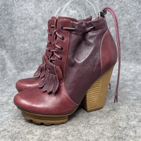 Tsubo Timo Weiland Heeled Stacked‎ Leather Boots Womens Size 5.5 Loafer Red Moc - Picture 3 of 9